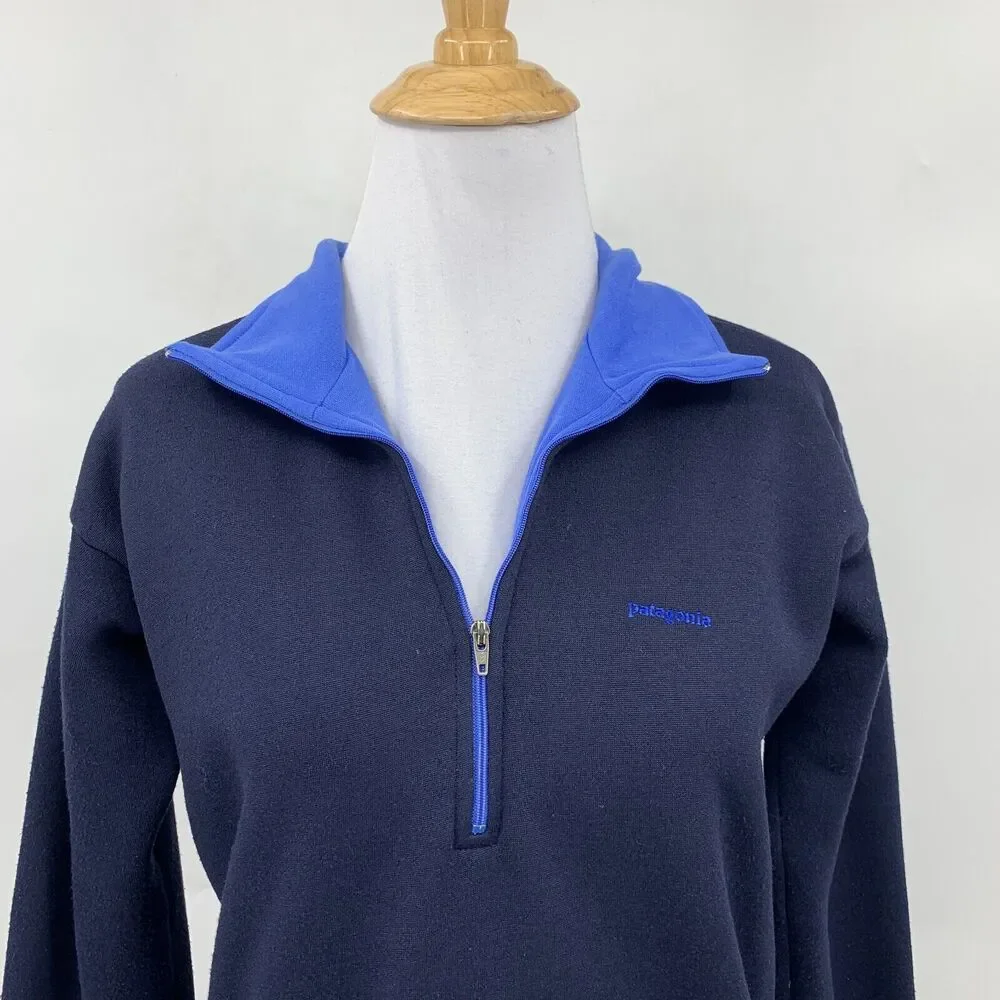 Vintage Patagonia Capilene Sweater Womens S Navy Fleece Knit Quarter Zip Banded